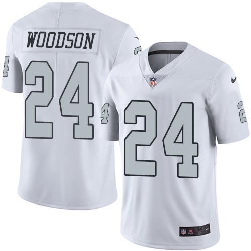 Nike Raiders #24 Charles Woodson White Men's Stitched NFL Limited Rush Jersey - Click Image to Close